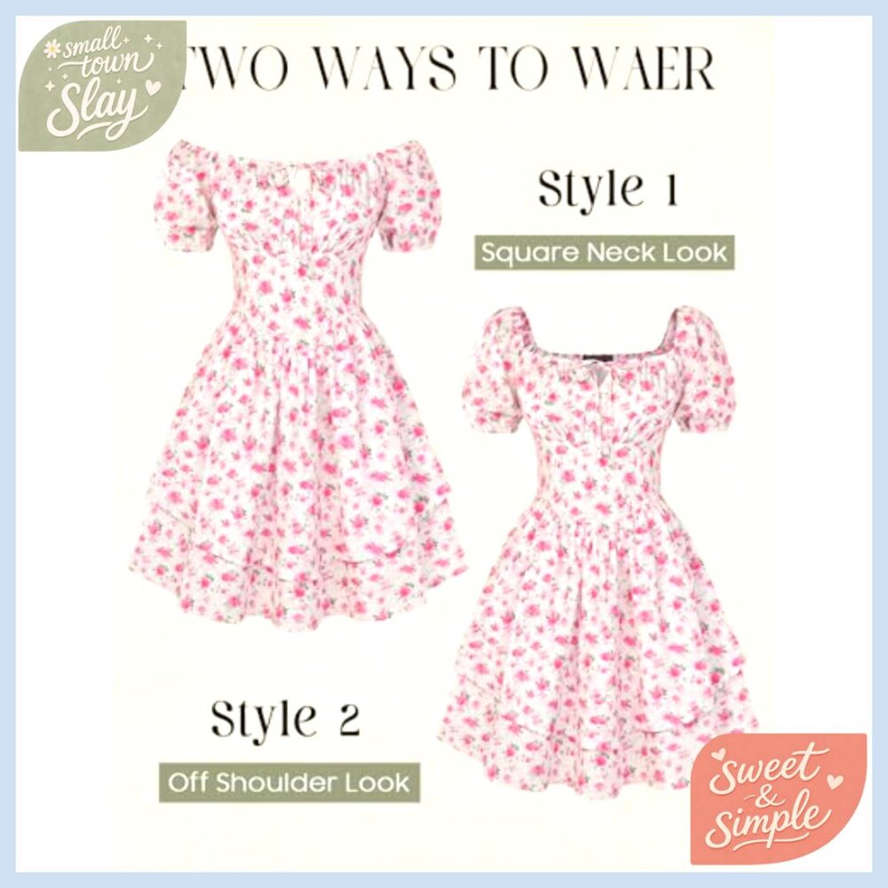 Floral Square Neck A-Line Sundress with Pockets, Smocked Back - Picture 4 of 7